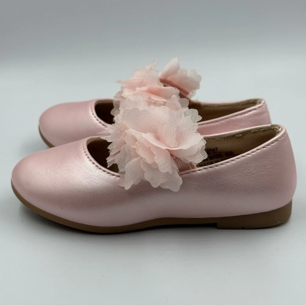 Kensie Girl Pink Ballerina Flats With Flower Strap Size 5 Dress Shoes